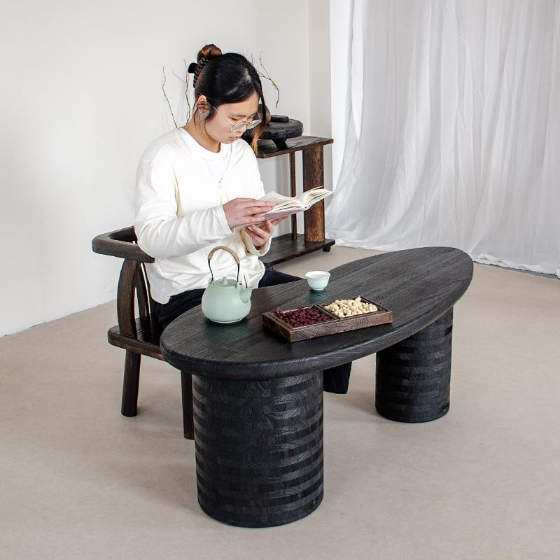 实木阳台茶桌侘寂风设计师民宿复古茶台榻榻米矮桌飘窗茶几小桌子
