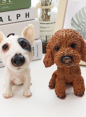 可爱仿真泰迪牛头梗摆件房间桌面小狗装饰品创意贵宾犬模型工艺品
