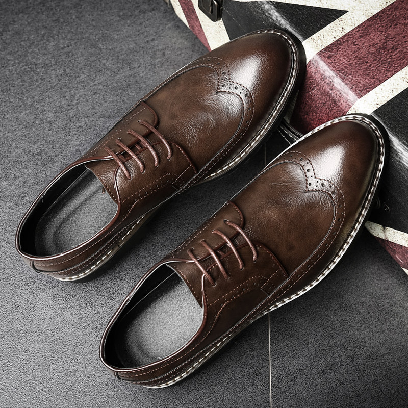皮鞋男结婚新郎鞋休闲商务正装英伦风真皮软底棕色布洛克雕花男鞋,流行男鞋,单鞋,淘宝优惠券,粉丝福利购,淘宝优惠卷