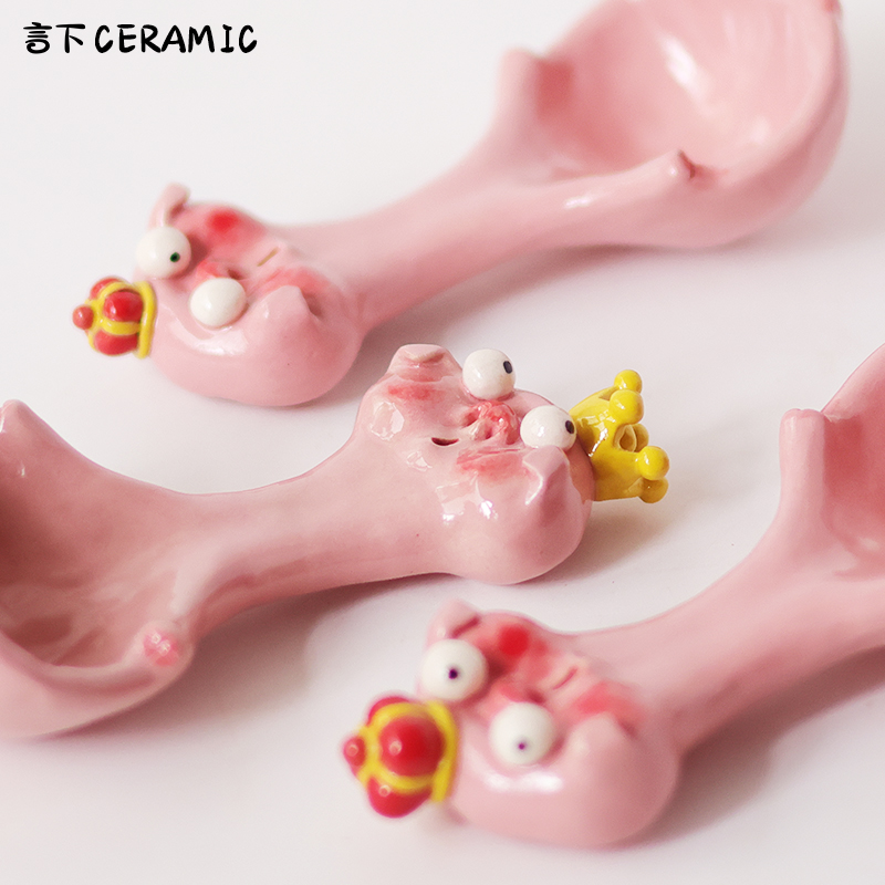 言下陶瓷勺子猪猪可爱饭勺稀奇古怪粉色餐饮具女生手工景德镇原创