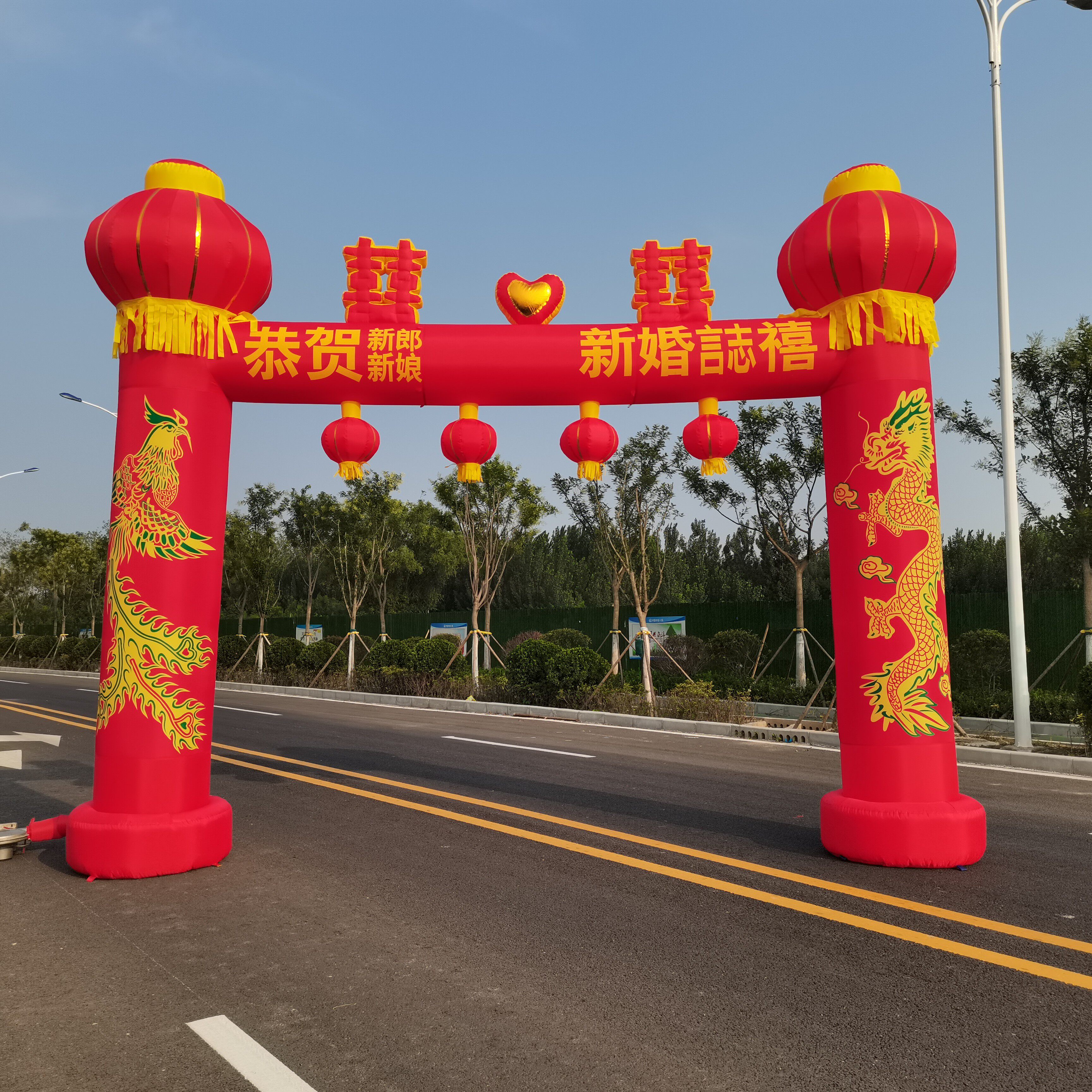 婚庆拱门充气门厅龙凤门庭院双龙灯笼门气模防水风机红色优质布料