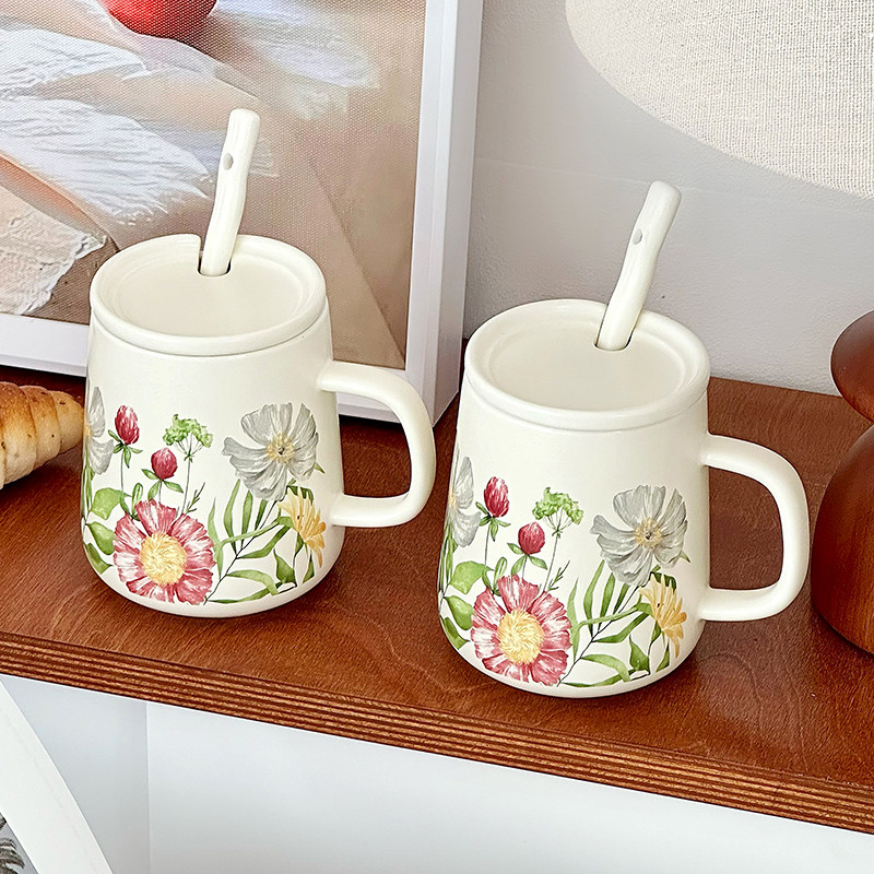 ins风向阳花开马克杯带盖勺陶瓷喝水杯子男女学生办公家用咖啡杯,餐饮具,马克杯,淘宝优惠券,粉丝福利购,淘宝优惠卷