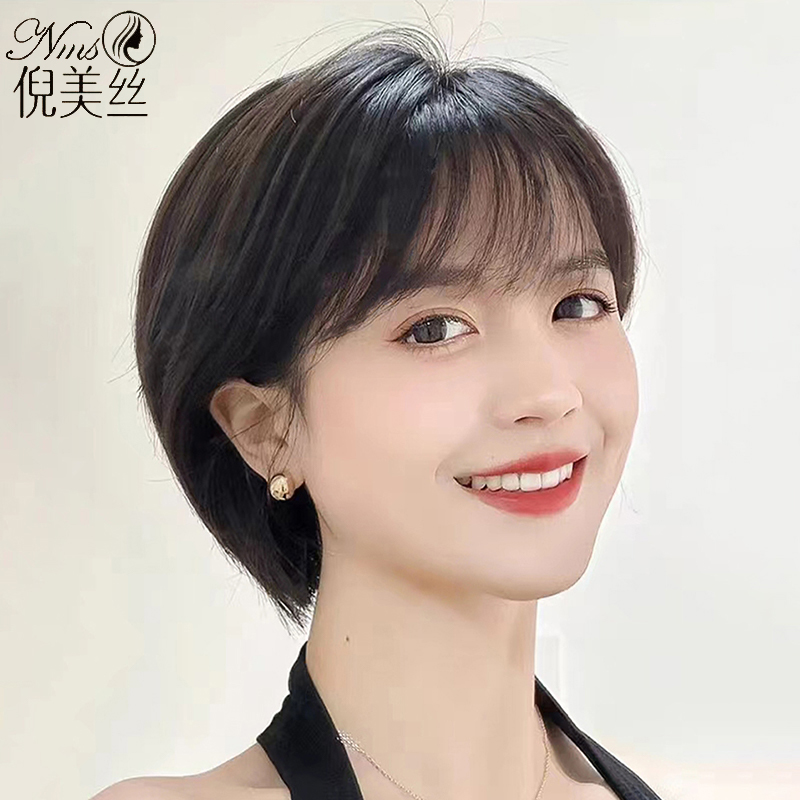 短发假发女全头套真发全真人发减龄波波头时尚自然递针整顶假发套