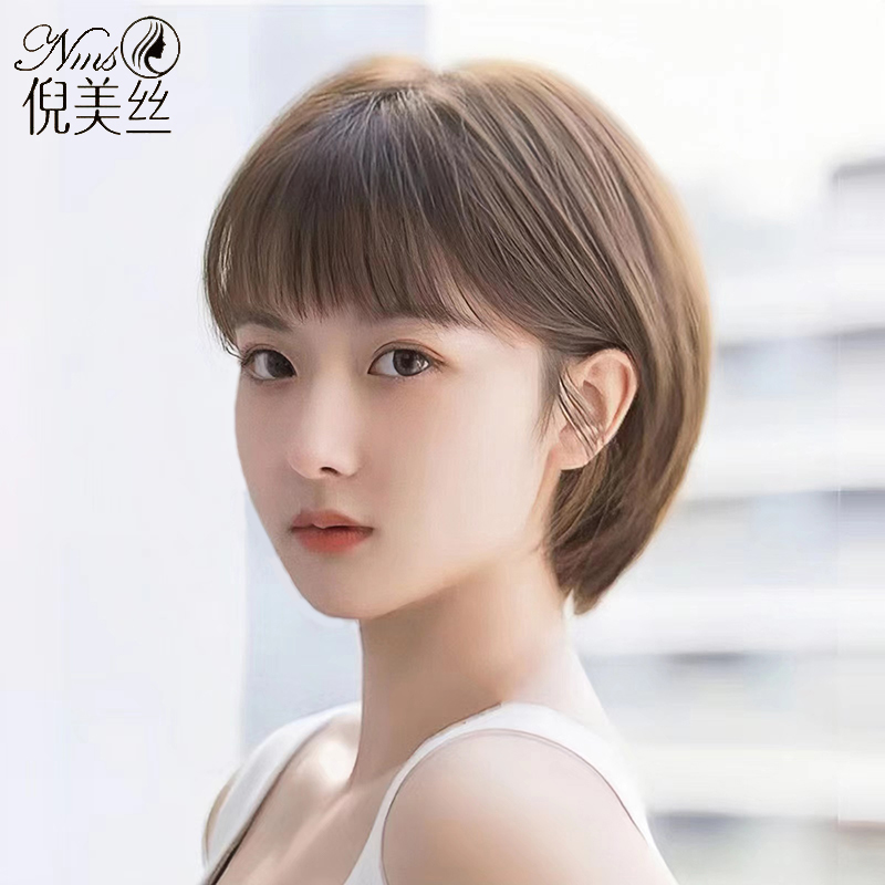 假发女短发真发全头套全真人发时尚圆脸波波头自然光头化疗假发套