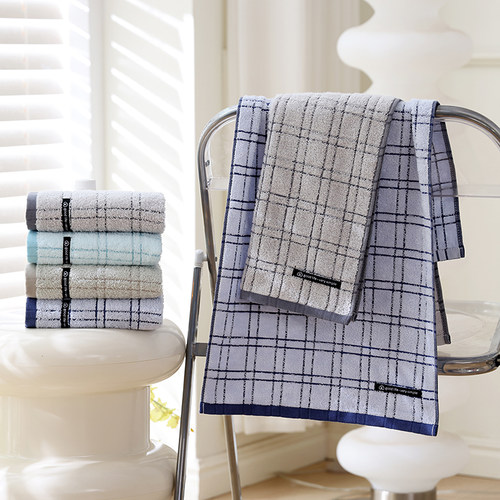 洁丽雅纯棉格子毛巾成人薄款家用
