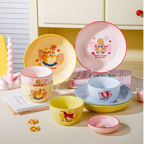 迪士尼疯狂动物城系列缤纷陶瓷餐具一人食四件套餐具碗盘
