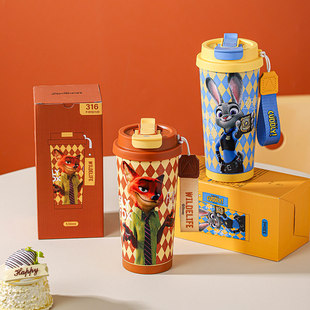 迪士尼疯狂动物城尼克朱迪格纹悦享保温杯530ml卡通316L不锈钢