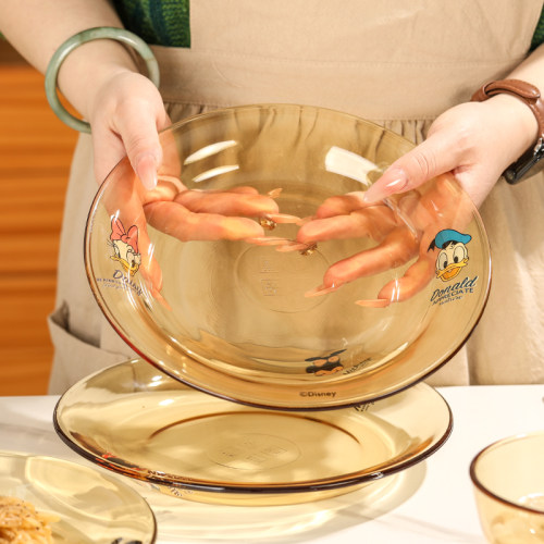 【2只装】迪士尼9英寸盘轻奢琥珀耐高温玻璃餐具高硼硅盘餐具