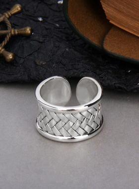 S925纯银宽版编织麻花戒指