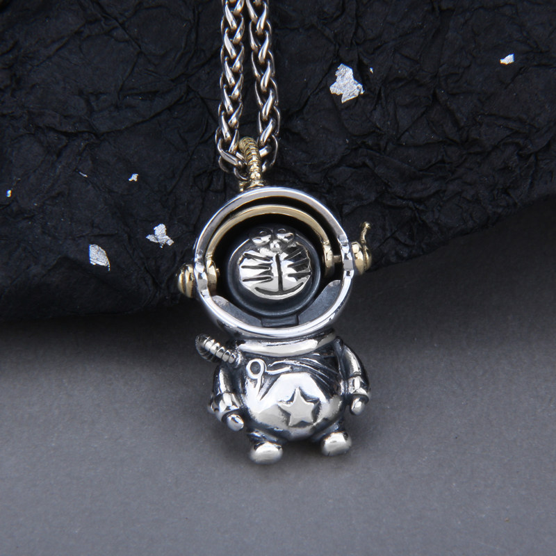 太空宇航员哆啦a梦吊坠女复古银饰挂件纯银925卡通机器猫钥匙扣男