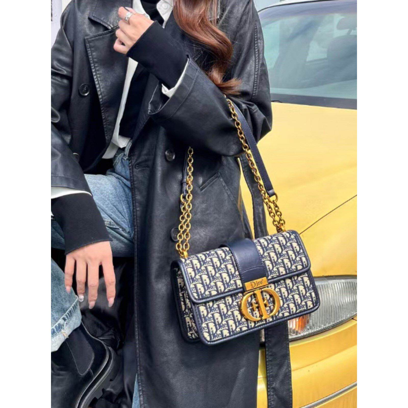 香港女包高级感链条包老花小方包真皮刺绣D家蒙田新款单肩斜挎包