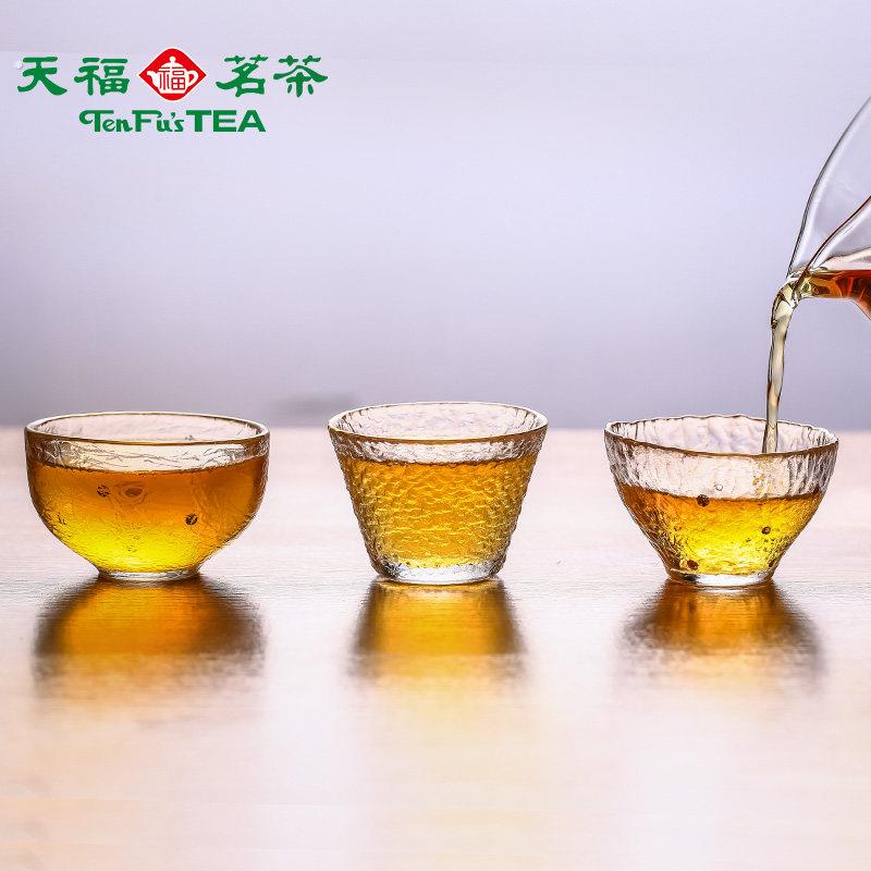 天福茗茶 锤纹玻璃杯耐热透明茶杯套装家用小茶杯功夫茶具个人杯