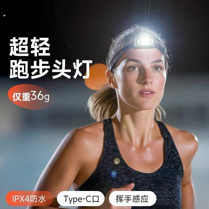跑步灯夜跑头灯新款强光超亮充电户外登山头戴式照明长续航越野跑