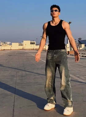 夏季新款美式纯黑色运动背心男款潮牌简约百搭健身坎肩无袖打底衫