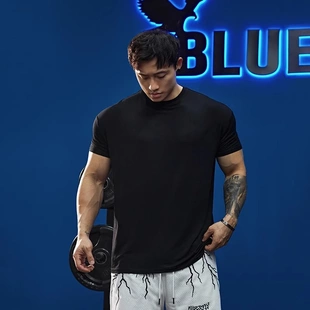 肌肉训练修身 美式 t恤男轻薄夏季 口健身短袖 显壮运动上衣 纯色收袖