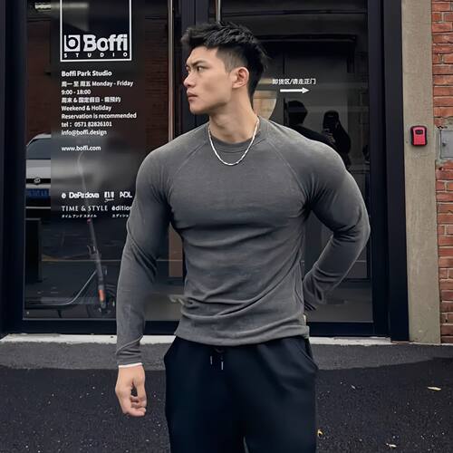 美式冬季德绒健身运动圆领长袖弹力修身亲肤领柔软透气高纯色