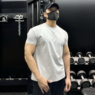 运动健身纯色训练肌肉美式 夏季 休闲弹力潮流打底上衣 T恤男士 短袖