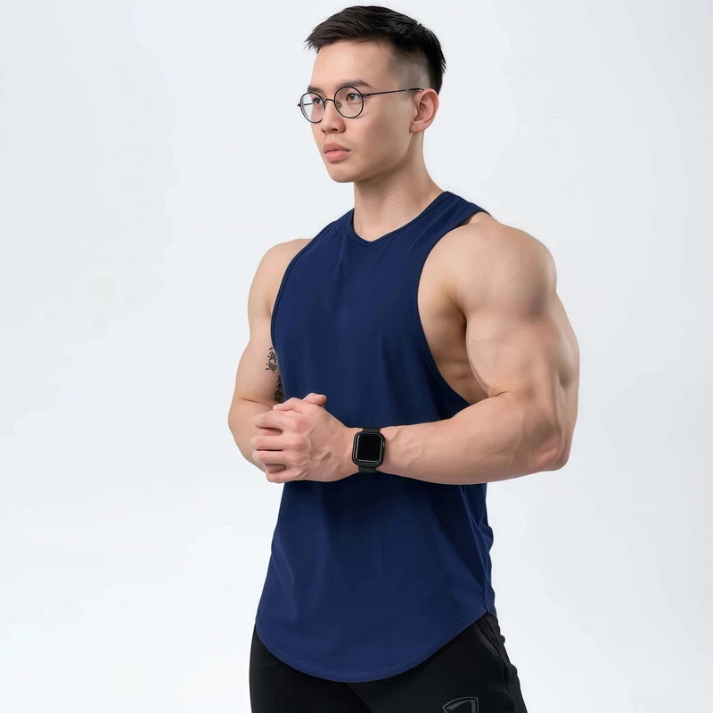 纯色棉质运动背心男透气训练无袖肌肉男跑步背心修身弹力健身衣夏
