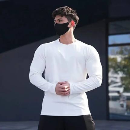 美式运动长袖T恤男德绒健身衣跑步训练保暖高领打底衫修身秋冬季