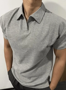 新华夫格翻领POLO衫短袖男式肌肉运动T恤修身透气休闲收袖健身衣