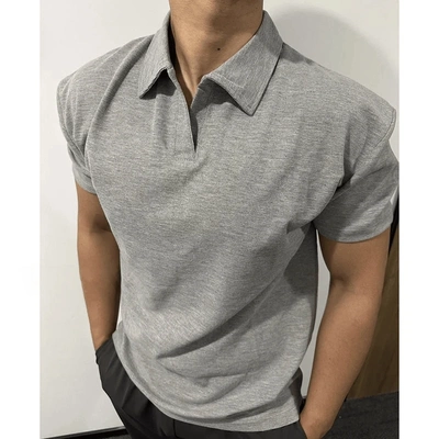 新华夫格翻领POLO衫短袖男式肌肉运动T恤修身透气休闲收袖健身衣