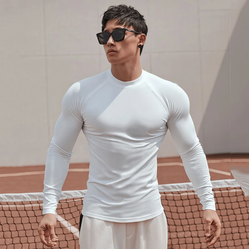春秋薄款新款男士肌肉健身长袖修身撸铁运动弹力显壮训练衣T恤男
