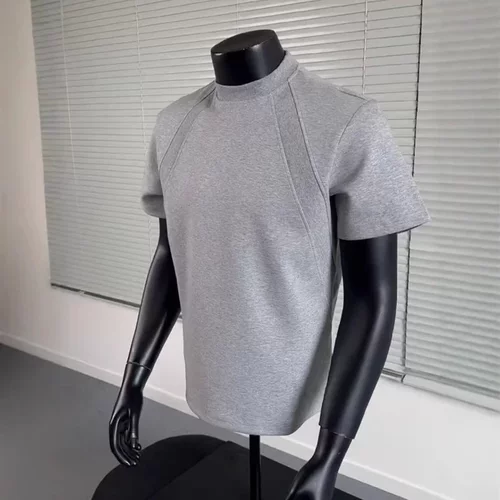 夏季新款重磅正肩T恤空气层太空棉拼接美式硬挺短袖男boxy版型潮