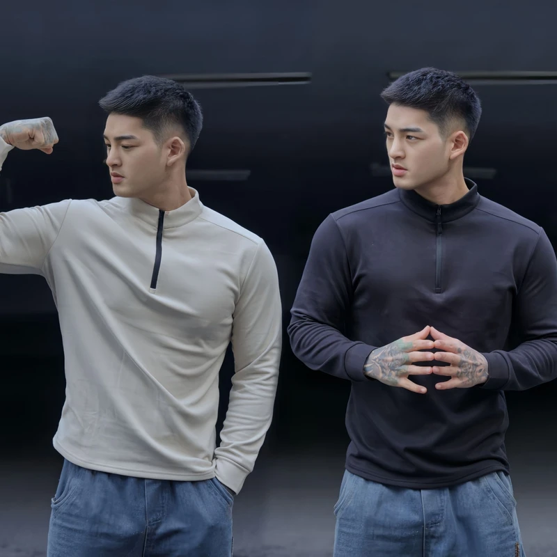 秋冬男士立领半拉链运动长袖休闲百搭280克双面绒保暖T恤打底衫潮,运动服/休闲服装,运动T恤,淘宝优惠券,粉丝福利购,淘宝优惠卷