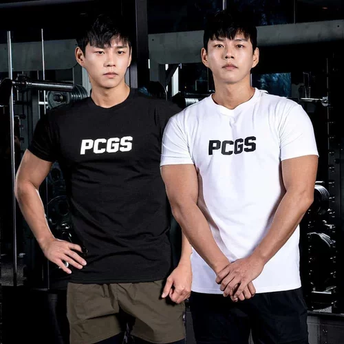 夏季肌肉收袖口版型健身圆领男短袖健身跑步训练服棉弹力短袖T恤