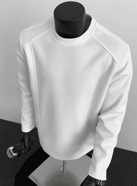 解构灰拼接重磅领口卫衣男秋季美式健身高级感痞帅休闲打底衫