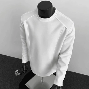 健身高级感痞帅休闲打底衫 解构灰拼接重磅领口卫衣男秋季 美式