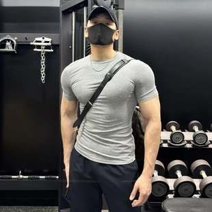 圆领运动跑步健身紧身螺纹训练弹力肌肉打底衫 夏季 潮 T恤男士 短袖