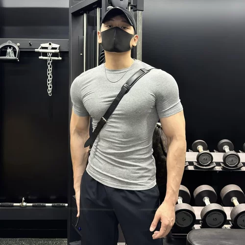 短袖T恤男士夏季圆领运动跑步健身紧身螺纹训练弹力肌肉打底衫潮