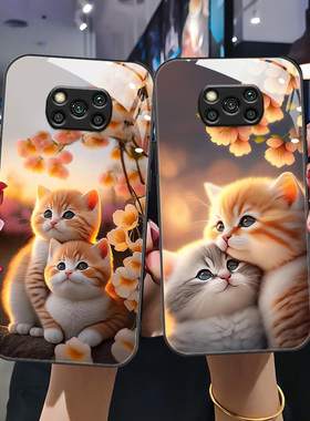 适用于小米POCO X3手机壳mipocox3nfc+/pocom4pro/pocom3/pocof2pro新款钢化玻璃壳xiaomi时尚卡通ins女全包