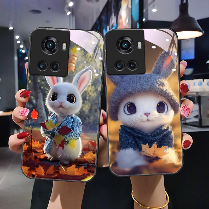 高清彩绘卡通兔钢化玻璃手机壳