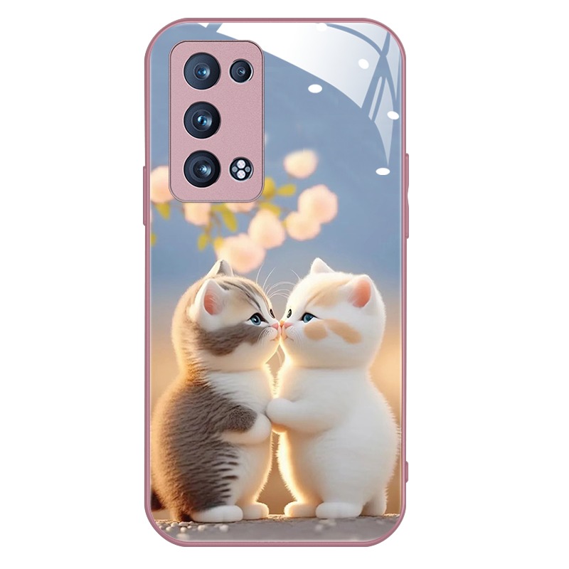 适用于opporeno6pro+手机壳reno6pro新款软边液态玻璃壳PENM00男女情侣潮Ren06pr0加卡通可爱猫咪潮opop全包