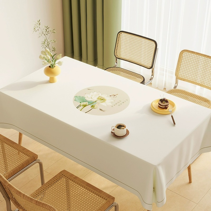 桌布防水免洗仿小羊皮皮感餐桌布长方形桌面台布轻奢中式茶几桌布