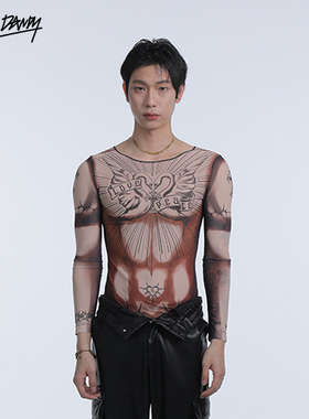 DozeDandy肌霸来了！|手绘印花弹力网眼肌肉涂鸦纹身衣T恤