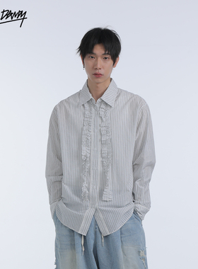 DozeDandy冷萃微甜飘带衬衫|条纹贵气宽松进口蕾丝领带金属扣钻饰