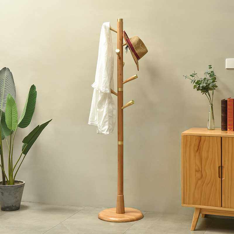 高档实木落地衣帽架黄铜卧室玄关北欧轻奢挂衣架多功能整理收纳衣