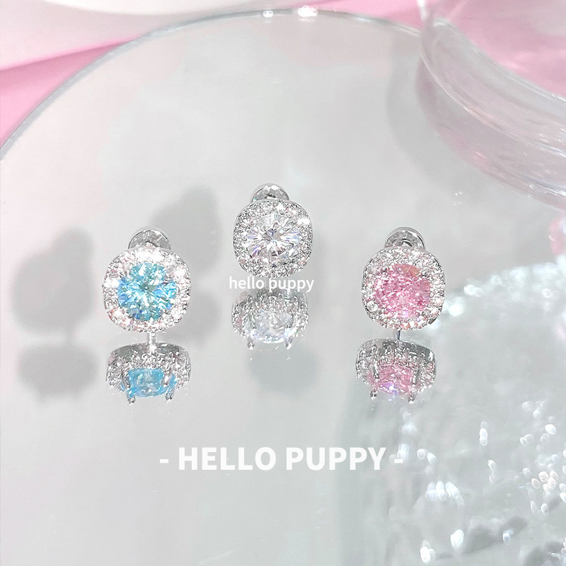 hellopuppy爆闪小方糖耳骨钉耳蜗钉精致闪闪少女心医用钛钢平底女