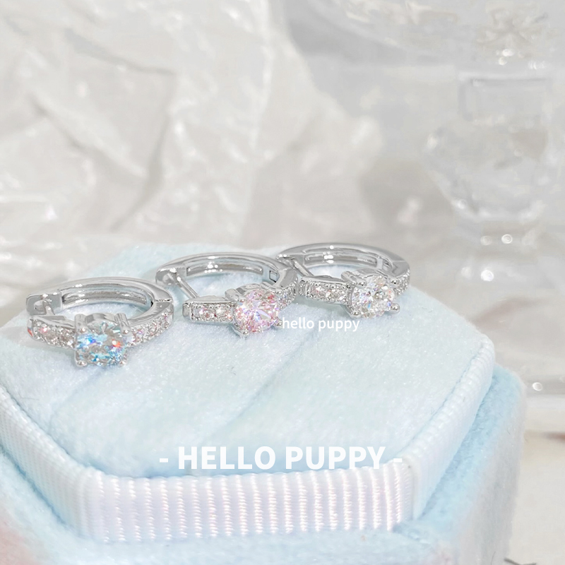 hellopuppy直针钛钢耳扣耳钉经典爆闪镶钻素圈耳圈耳环百搭叠戴女