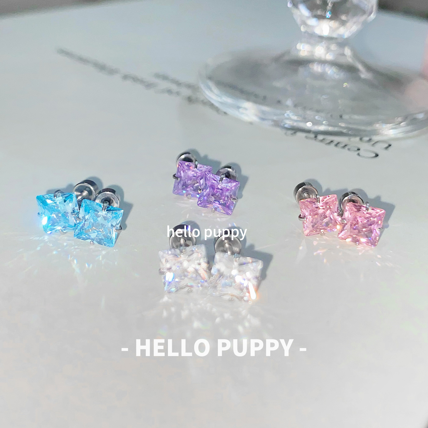 hellopuppy小方糖6mm基础款多色百搭耳骨钉耳钉清新简约锆石叠戴