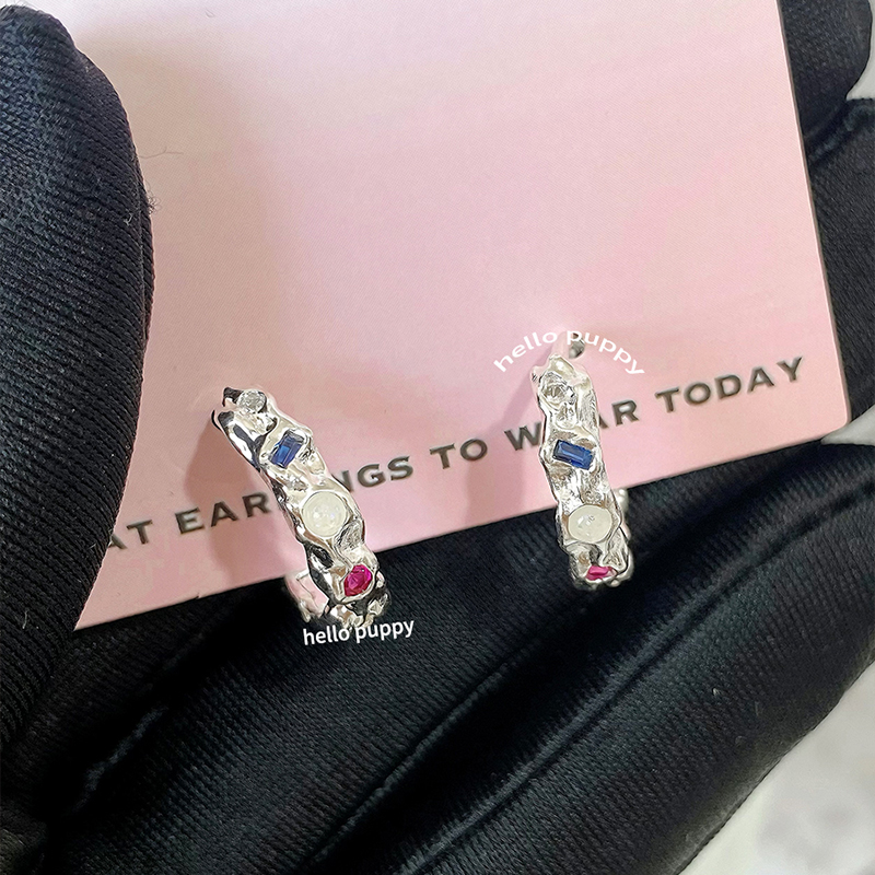 hellopuppy不规则肌理感欧泊石耳圈耳扣夏日多巴胺设计感小众耳钉