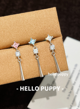 hellopuppy超酷方糖流苏耳钉钛合金直针耳骨钉索隆耳饰钛钢耳垂钉