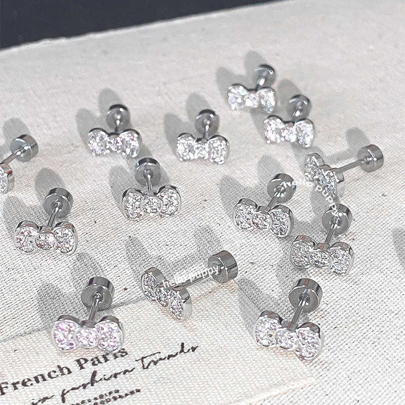 hellopuppy定制款可爱Kitty蝴蝶结耳骨钉耳钉可选杆长杆粗精致女