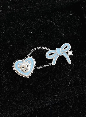 hellopuppy可爱马卡龙蓝色小熊蝴蝶结滴釉耳骨钉甜美少女耳饰钛钢