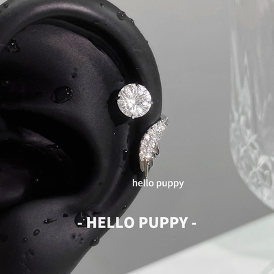 hellopuppy绝美天使羽翼耳骨钉钛钢百搭小众天使翅膀缠绕闪钻耳钉