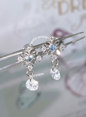 hellopuppy清冷蓝钻吊坠耳骨钉耳钉四芒星可换尺寸高级小众设计女