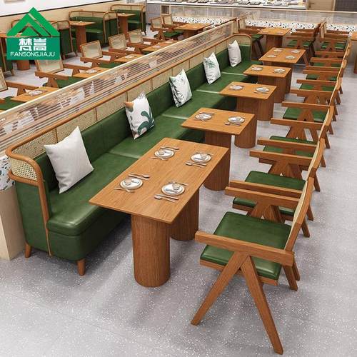 东南亚主题餐厅编藤实木餐椅茶楼西餐厅桌椅组合日料店卡座沙发